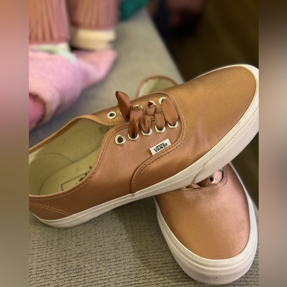Vans, women’s size 10, rose gold satin